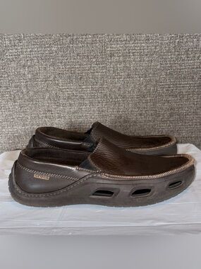 Crocs Tideline Leather Loafers Mens Size 9 Brown Slip On Shoes Casual